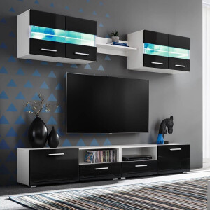 vidaXL - Tv-wandmeubelset - met - LED-verlichting - hoogglans - zwart - 5-delig