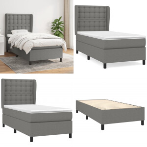 vidaXL Boxspring met matras stof donkergrijs 90x200 cm - Boxspring - Boxsprings - Bed - Slaapmeubel