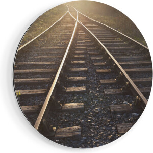 Artaza Dibond Muurcirkel Twee Kruisende Rails Spoorwegen - Ø 90 cm - Groot - Wandcirkel - Rond Schilderij - Voor Binnen en Buiten