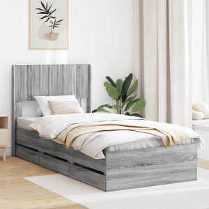 vidaXL - Bedframe - met - opbergruimte - en - hoofdbord - Grijs - sonoma - 75 - x - 190 - cm