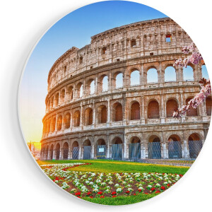 Artaza Forex Muurcirkel Colosseum bij Zonsopgang in Rome, Italië - 70x70 cm - Wandcirkel - Rond Schilderij - Wanddecoratie Cirkel - Muurdecoratie