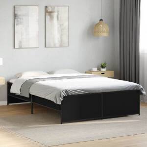 vidaXL - Bedframe - bewerkt - hout - metaal - zwart - 135x190 - cm