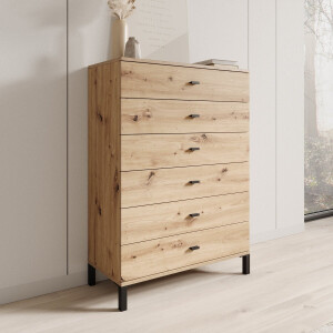 Meubella - Avellio - Ladekast met 6 lades - Eikenpatroon - 77x35x110 cm