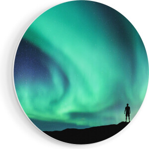 Artaza Forex Muurcirkel Man bij het Groene Noorderlicht - 80x80 cm - Groot - Wandcirkel - Rond Schilderij - Wanddecoratie Cirkel