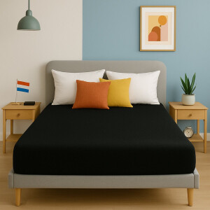 Saphira ESSENTIALS Badstof Hoeslaken – Zwart – 140x200 cm – 30 cm Matrashoogte – 80% Katoen / 20% Polyester – 360° Rondom Elastiek – Luxe Comfort & Perfecte Pasvorm