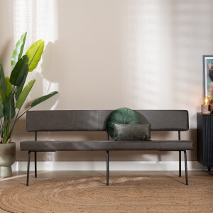 Bronx71® Industriële eetkamerbank Espen antraciet eco-leer 190 cm - eettafelbank - eetbank