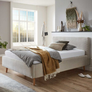Bed Madras 140x200cm met opbergruimte ribfluweel - beige - Meise - Tweepersoons gestoffeerd bed - Beige - Velours; Polyester Tweepersoons Normaal bed