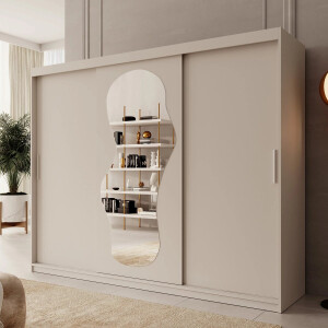 Meubella - Kledingkast Ulysses - Beige - 250 cm - Met spiegel