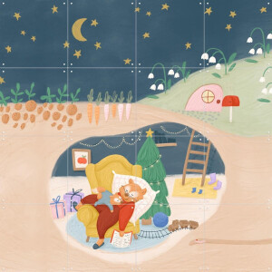 IXXI Cozy Christmas, Studio Phie - 80 x 80 cm - Gratis ophangtool - Grote wanddecoratie en posters - Cartoonesk, Illustraties, Fantasierijk