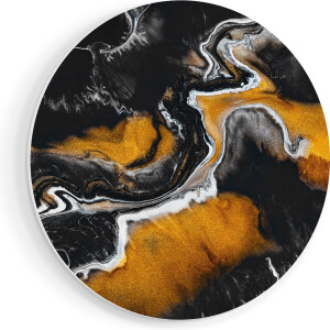 Artaza Forex Muurcirkel Abstracte Kunst van Zwarte Gouden Verf - 40x40 cm - Klein - Wandcirkel - Rond Schilderij - Wanddecoratie Cirkel