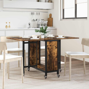 vidaXL - Vouwbare - eettafel - met - wieltjes - 130 - x - 80 - x - 76,5 - cm - staal - PB