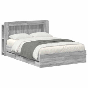 vidaXL - Bedframe - met - opbergruimte - en - hoofdbord - met - lade - Grijs - Sonoma