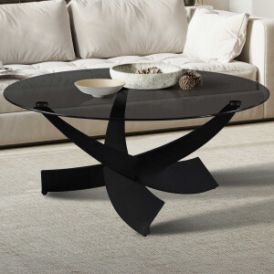 Salontafel Weston - Ø90x41cm - Glas & Metaal - Zwart