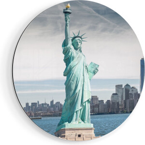 Artaza Dibond Muurcirkel Vrijheidsbeeld In New York  - Ø 70 cm - Wandcirkel - Rond Schilderij - Voor Binnen en Buiten