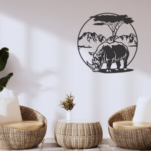 WandStaal - Neushoorn - Silhouette - Metaalkunst - Zwart - 1000x1000x2 Dieren - Wanddecoratie - Muurdecoratie - Inclusief bevestigingsmateriaal