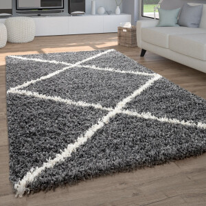 Paco Home Hoogpolig Vloerkleed Woonkamer Shaggy Langpolig Scandinavisch Ruit Patroon 120x170 cm