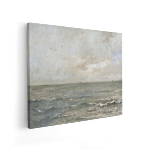 Artaza Canvas Schilderij Zee - 50x40 cm - Wanddecoratie Strand - Muurdecoratie Landschap - Klassieke Schilderijen Meeuwen