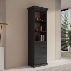 Meubella - Vitrinekast Leroy - Zwart eiken - 63 cm
