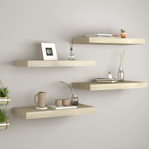 vidaXL Wandplank - Zwevende Wandschappen - Wandschappen zwevend 4 st 50x23x3,8 cm MDF eikenkleurig - Eiken Kleurt - Mdf - Houtlook