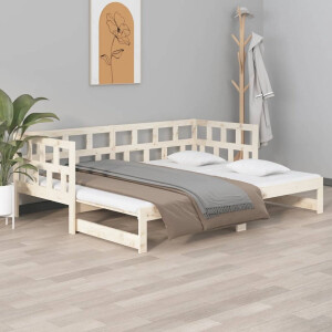 The Living Store Slaapbank Grenenhout - Uitschuifbaar - Zijwand - 204x160x69 cm