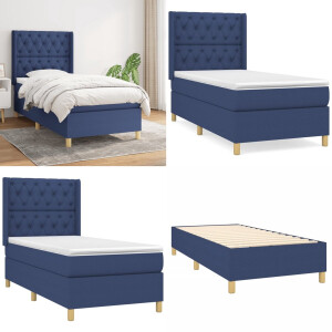 vidaXL Boxspring met matras stof blauw 80x200 cm - Boxspring - Boxsprings - Bed - Slaapmeubel