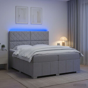 vidaXL - LED - Boxspringbed - met - Matras - Lichtgrijs - 200 - x - 200 - cm - Stof