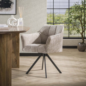 Dimehouse Eetkamerstoel Lino Chenille Stof Rich Zand Draaibaar - Chenille - Scandinavisch & Basic