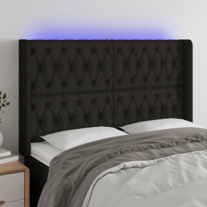 vidaXL Hoofdbord Met Led - Hoofd Bord Led - Hoofdbord LED 147x16x118/128 cm stof zwart - Hoofdbord Zwart - Led Hoofdbord - Slaapkamersdecoratie