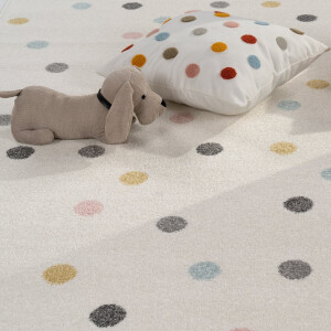 Flycarpets Kinderkamer Vloerkleed - Ninaro - Stippen - Mullti / Creme
