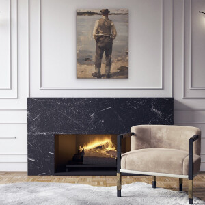 Artaza Canvas Schilderij Man Aan Het Water - 60x80 cm - Wanddecoratie Vintage Schilderij - Muurdecoratie Landschap - Decoratie Visser