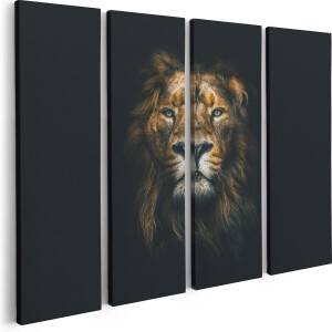 Artaza Canvas Schilderij Vierluik Leeuw - Leeuwenkop - Kleur - 80x60 - Foto Op Canvas - Canvas Print