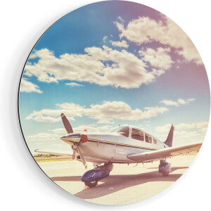 Artaza Dibond Muurcirkel Gelande Vliegtuig Op De Luchthaven - Ø 60 cm - Wandcirkel - Rond Schilderij - Voor Binnen en Buiten