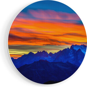 Artaza Forex Muurcirkel Oranje Zonsondergang In De Bergen - 80x80 cm - Groot - Wandcirkel - Rond Schilderij - Wanddecoratie Cirkel