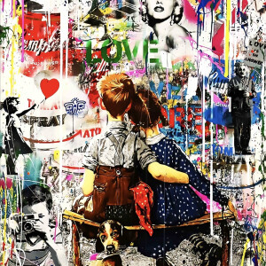 Urban Art Collection – Urban Love Story – Two Little Rebels– Banksy Inspired - Luxe Wanddecoratie van Art-Empire – Kristalhelder Plexiglas 5mm – Zwevend Aluminium Ophangsysteem – Galerie-kwaliteit op Maat