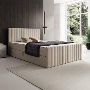 Meubella - Tori - Boxspring met opbergruimte - Stof beige - 140x200 cm