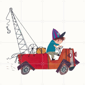 IXXI Kraanwagen II, Fiep Westendorp - 80 x 80 cm - Gratis ophangtool - Grote wanddecoratie en posters - Cartoonesk, Speels, Illustraties, Kleurrijk