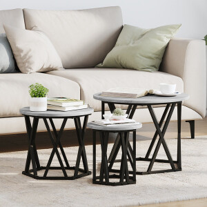 vidaXL - Nestende - Side - Table - 3 - pcs - Grijs - Sonoma - Engineered - hout - en - staal