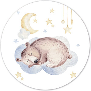 Label2X - Muurcirkel kids beertje wolk - Ø 40 cm - Forex - Multicolor - Wandcirkel - Rond Schilderij - Muurdecoratie Cirkel - Wandecoratie rond - Decoratie voor woonkamer of slaapkamer