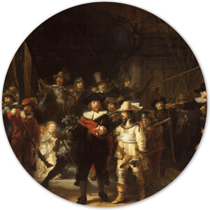 Label2X - Muurcirkel De Nachtwacht, Rembrandt van Rijn, 1642 - Ø 12 cm - Dibond - Multicolor - Wandcirkel - Rond Schilderij - Muurdecoratie Cirkel - Wandecoratie rond - Decoratie voor woonkamer of slaapkamer
