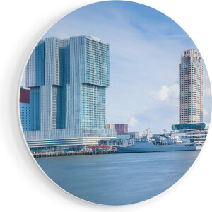 Artaza Forex Muurcirkel Rotterdamse Skyline Aan Het Water - 80x80 cm - Groot - Wandcirkel - Rond Schilderij - Wanddecoratie Cirkel