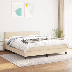 vidaXL Boxspring - Boxspringbed - Boxspring met matras stof crèmekleurig 180x200 cm - Creme Kleurig - Tweepersoonsbed - Slaapcomfort