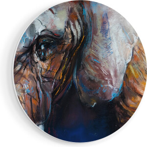 Artaza Forex Muurcirkel Getekende Olifant Van Dichtbij - Abstract - 80x80 cm - Groot - Wandcirkel - Rond Schilderij - Wanddecoratie Cirkel