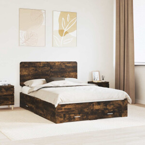 vidaXL - Bedframe - met - hoofdeinde - Rook - Eiken - 140 - x - 200 - cm - Bewerkt - hout