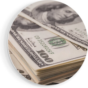 Artaza Forex Muurcirkel Dollar Geld Briefjes - 40x40 cm - Klein - Wandcirkel - Rond Schilderij - Wanddecoratie Cirkel