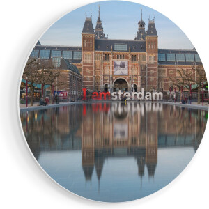 Artaza Forex Muurcirkel Amsterdam Rijksmuseum - I Amsterdam Tekst - 80x80 cm - Groot - Wandcirkel - Rond Schilderij - Wanddecoratie Cirkel