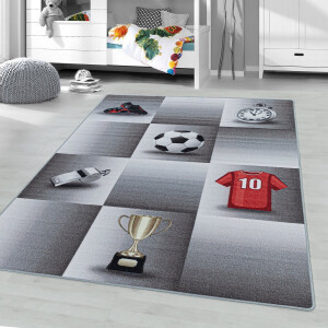 Flycarpets Kindervloerkleed - Voetbal - Grijs 100x150 cm