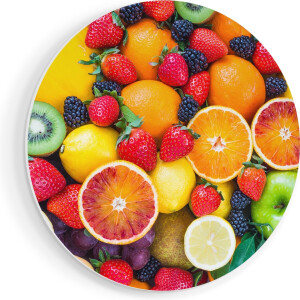 Artaza Forex Muurcirkel Kleurrijke Fruit Achtergrond - 40x40 cm - Klein - Wandcirkel - Rond Schilderij - Wanddecoratie Cirkel
