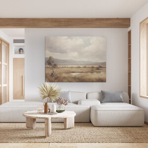 Artaza Canvas Schilderij Landschap - 120x90 cm - Wanddecoratie Bergen - Muurdecoratie Natuur Vintage - Decoratie Landelijk Woonkamer - Beige