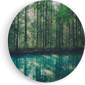 Artaza Forex Muurcirkel Bos Bij Een Groen Meer - 80x80 cm - Groot - Wandcirkel - Rond Schilderij - Wanddecoratie Cirkel