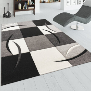 Flycarpets Diamesa Modern Vloerkleed - Zwart / Grijs / Wit - 120x170 cm - Laagpolig Tapijt Woonkamer